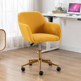 Ecooso - Modern Teddy Fabric Material Adjustable Height 360 Revolving Home Office Chair With Gold Metal Legs ,Yellow - Yellow Teddy
