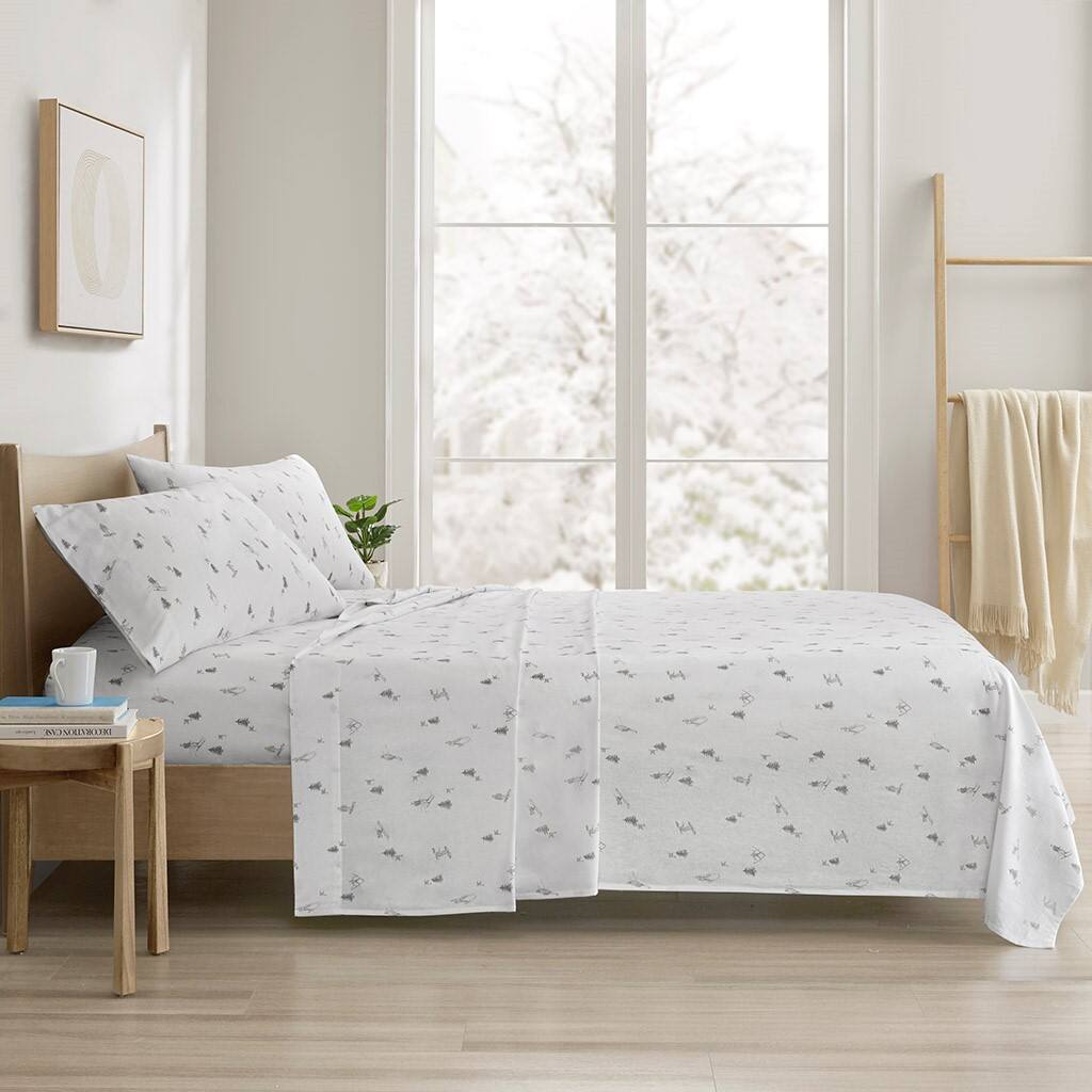 Alt View 1. Gracie Mills - Gracie Mills Persephone Cotton Flannel Sheet Set - Gray Skiers.