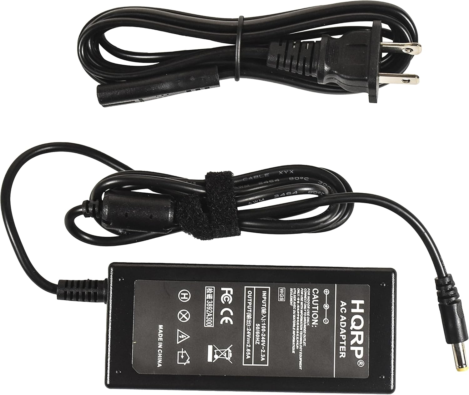 XYX CABLE 404 8C 300 2464 P0O AWM MADE IN CHINA H X 00EASe8 FC CE OUTPUT():24V=2.65A H09/09 INPUT():100-240V~2.3A WGS JTEA UTLGERAVEC ONY- FORUSE OJUANCO BOOONI BO WITH ! CAUTION: O OULA 280 MATERILI DACK INFORMATIOUE XRCE IFORMATION TECHNOLOG GROUNDEDOUTLET OUPHENT + AC H ADAPTER HQRP