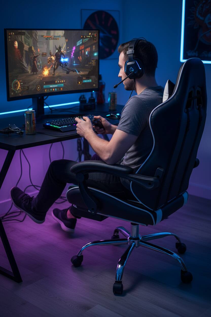 Alt View 5. AOITUN - Video Game Chair - Lumbar Support, High Back PU Leather Adjustable Swivel Task Chair, Ergonomic Design, White - White.