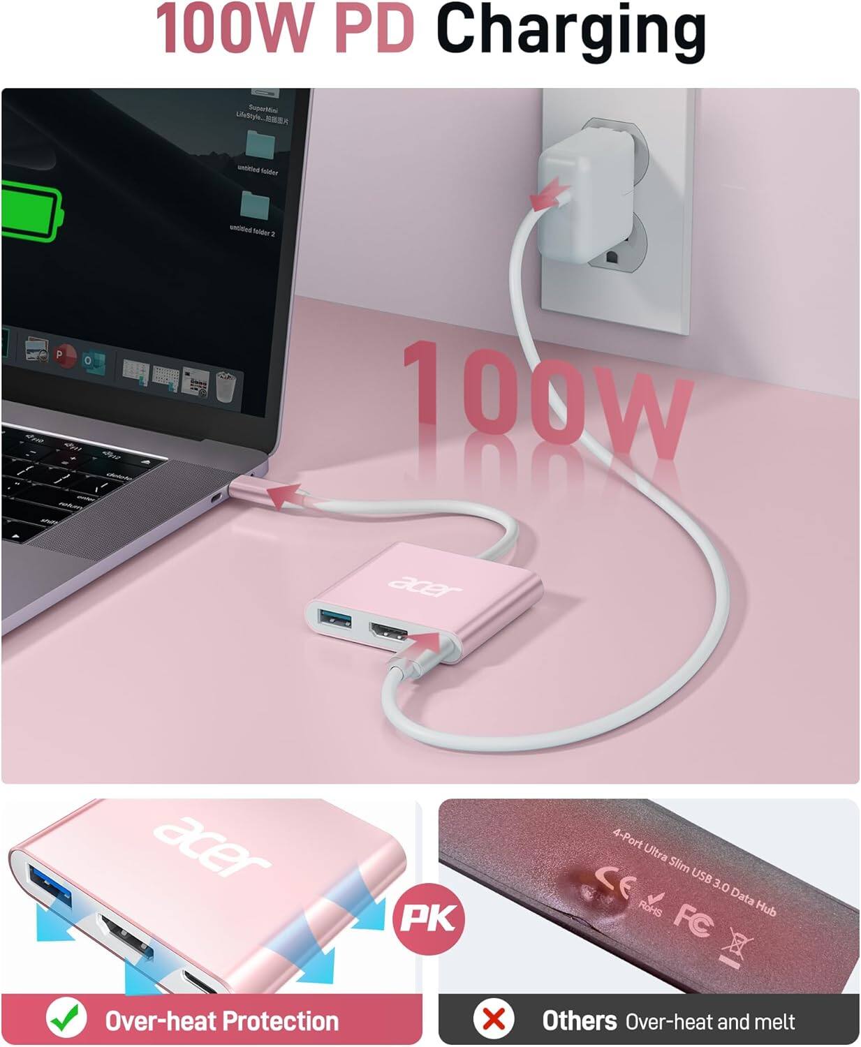 100W PD Charging

SuperMnd LiStyh -ntlnG folder unCed Selder i p 0 on - /  anuro Au crnto 100W 100 a08 acer PK 4-Port Ultra Slim CE USB 3.0 Data RoHS Hub FC Over-heat Protection X Others Over-heat and melt

100W

Over-heat Protection

Others Over-heat and melt