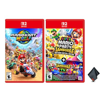 Sure, here is the corrected and grouped text:
---
**Nintendo Switch**
**Mario Kart 8 Deluxe**
- Includes the Nintendo Switch game and the Nintendo Switch 2 Edition console
- ESRB: Everyone 10+
- For details, visit support.nintendo.com/switch2/upgradepack
**Super Mario Party: Jamboree**
- Includes the Nintendo Switch game and the Nintendo Switch 2 Edition console
- ESRB: Everyone 10+
- For details, visit support.nintendo.com/switch2/upgradepack
**Nintendo Switch 2 Edition**
- Includes the Nintendo Switch game and the Nintendo Switch 2 Edition console
- Upgrade pack does not include separately. For details, visit support.nintendo.com/switch2/upgradepack
---
This text is grouped and corrected based on the image provided. - E (Everyone)