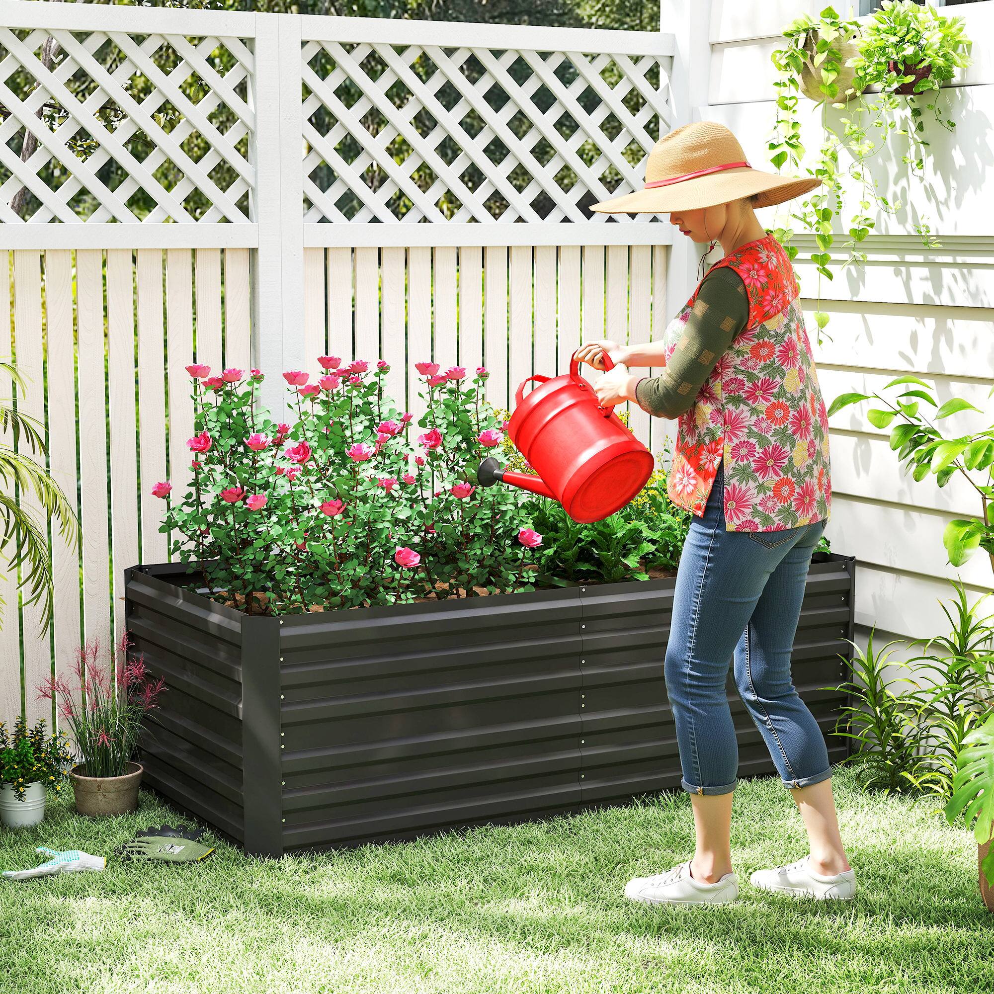 Alt View 1. Outsunny - Raised Garden Bed, Steel Outdoor Planters with Reinforced Rods - Black.