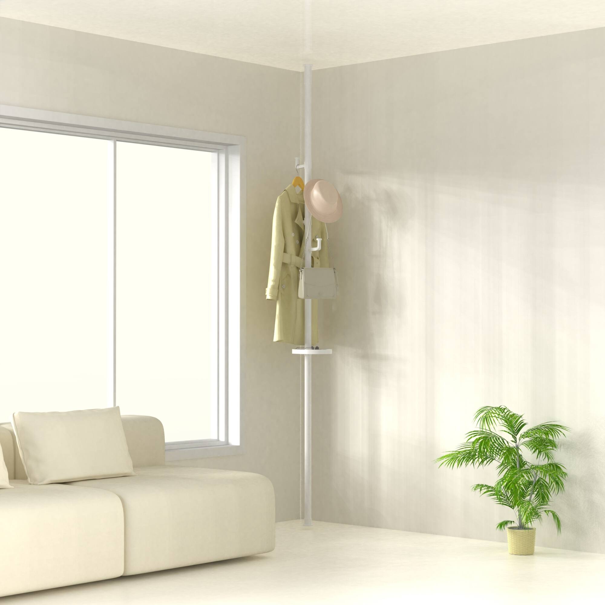 Alt View 5. GOODSILO - Adjustable Tension Pole Laundry Drying Rack with Rotating Hooks for Vertical Space Organization in Home and Balcony - White.