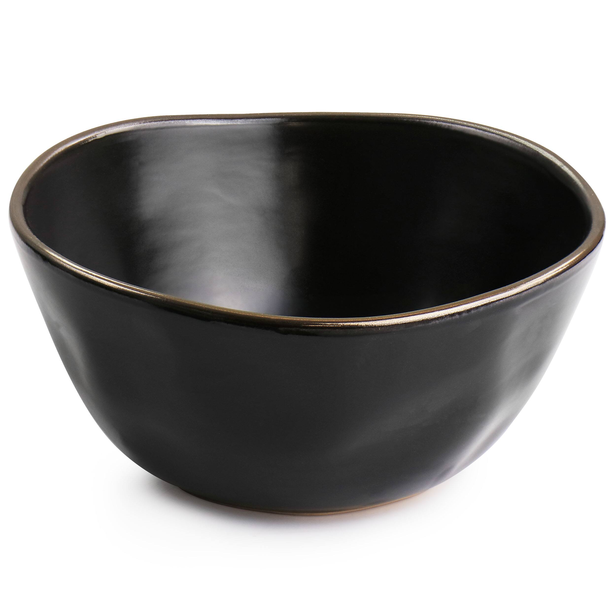 Alt View 4. Elama - Elama Modern 16 Piece Stoneware Dinnerware Set in Matte Black with Gold Rim - Black.