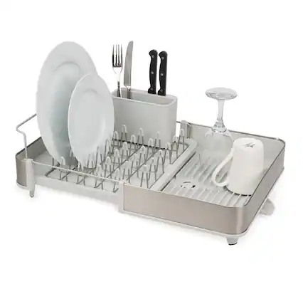 Front. Joseph Joseph - Extend Steel Expandable Dish Rack - Stone.
