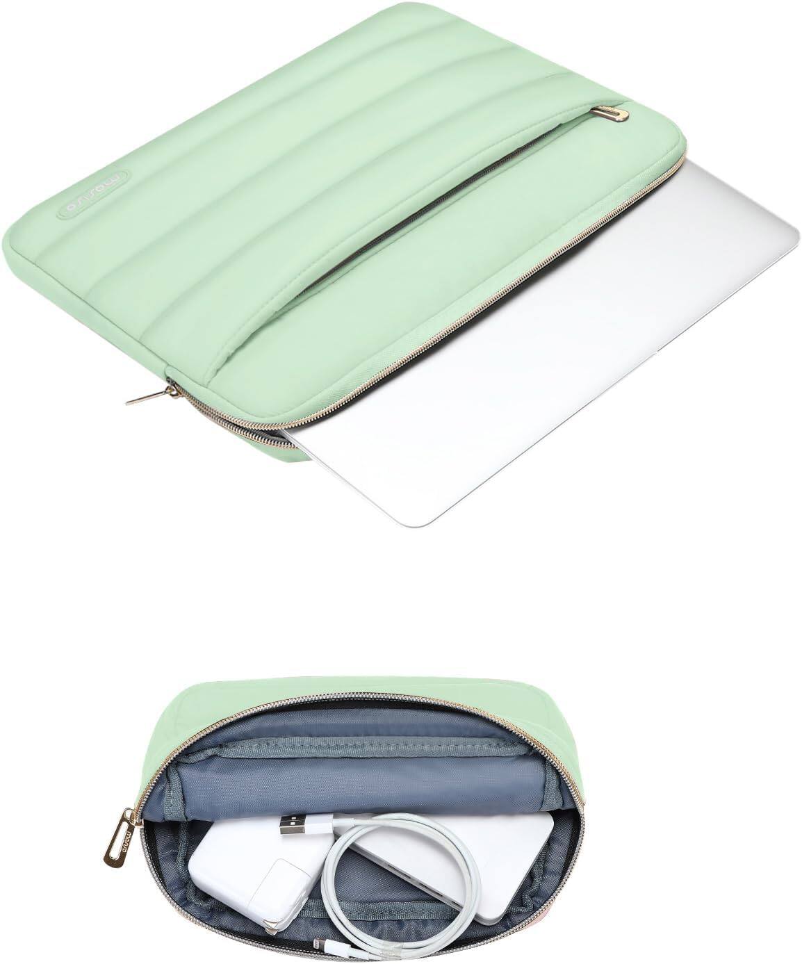 Left. mosiso - Puffy Laptop Sleeve 13-13.3 inch for MacBook Air 13 13.6 M4 M3 M2 M1/Pro 13/Pro 14, HP Dell ASUS Lenovo - Mint Green.