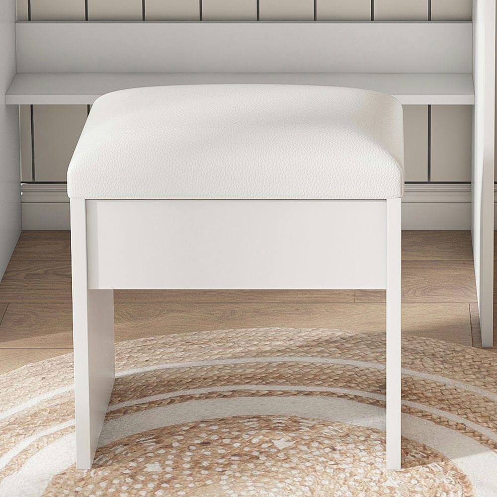 Alt View 8. Kadyn - LED Mirror Vanity Table with Electrical Outlet and Included Stool - White - White.