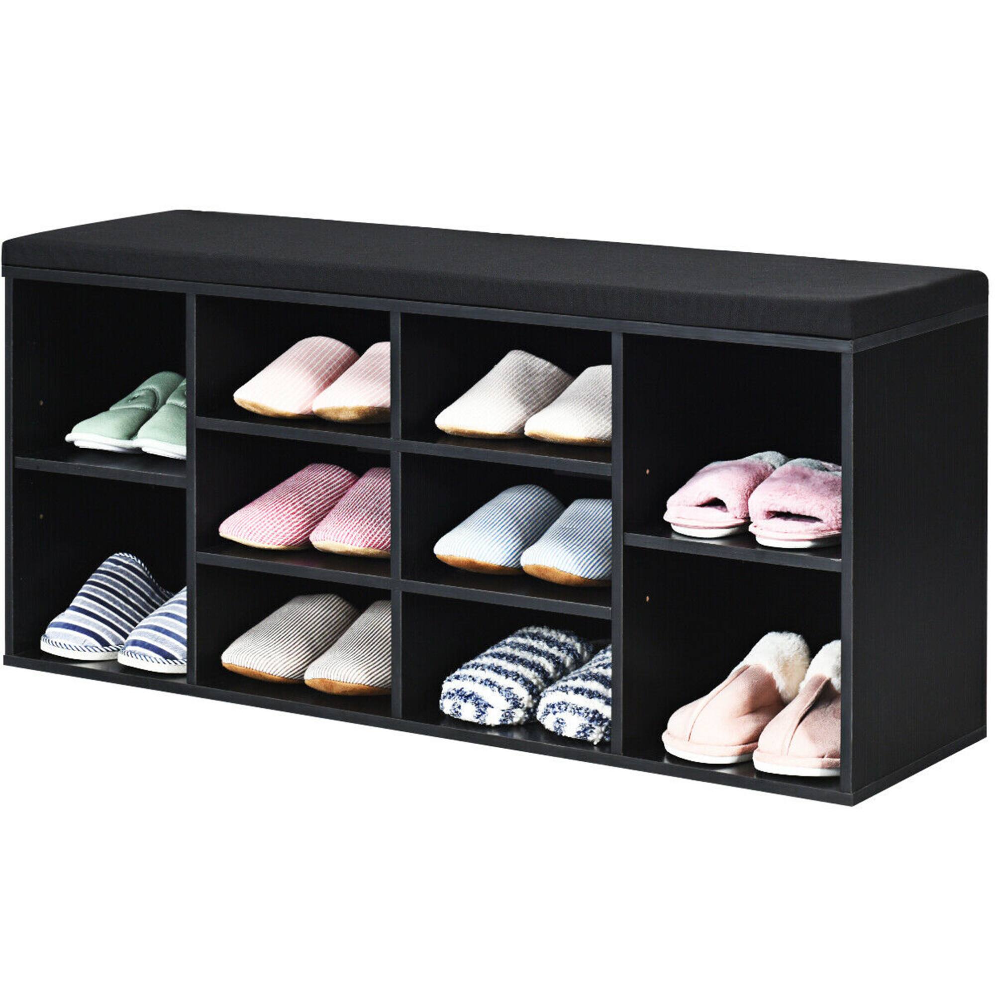 Alt View 15. Costway - Entryway Padded Shoe Storage Bench 10-Cube Organizer Bench Adjustable Black - Black.