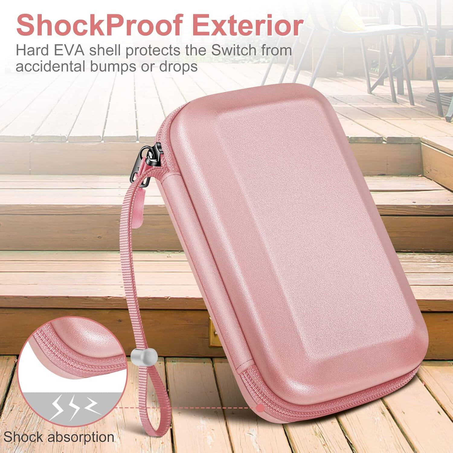 ShockProof Exterior  
Hard EVA shell protects the Switch from accidental bumps or drops  
Shock absorption