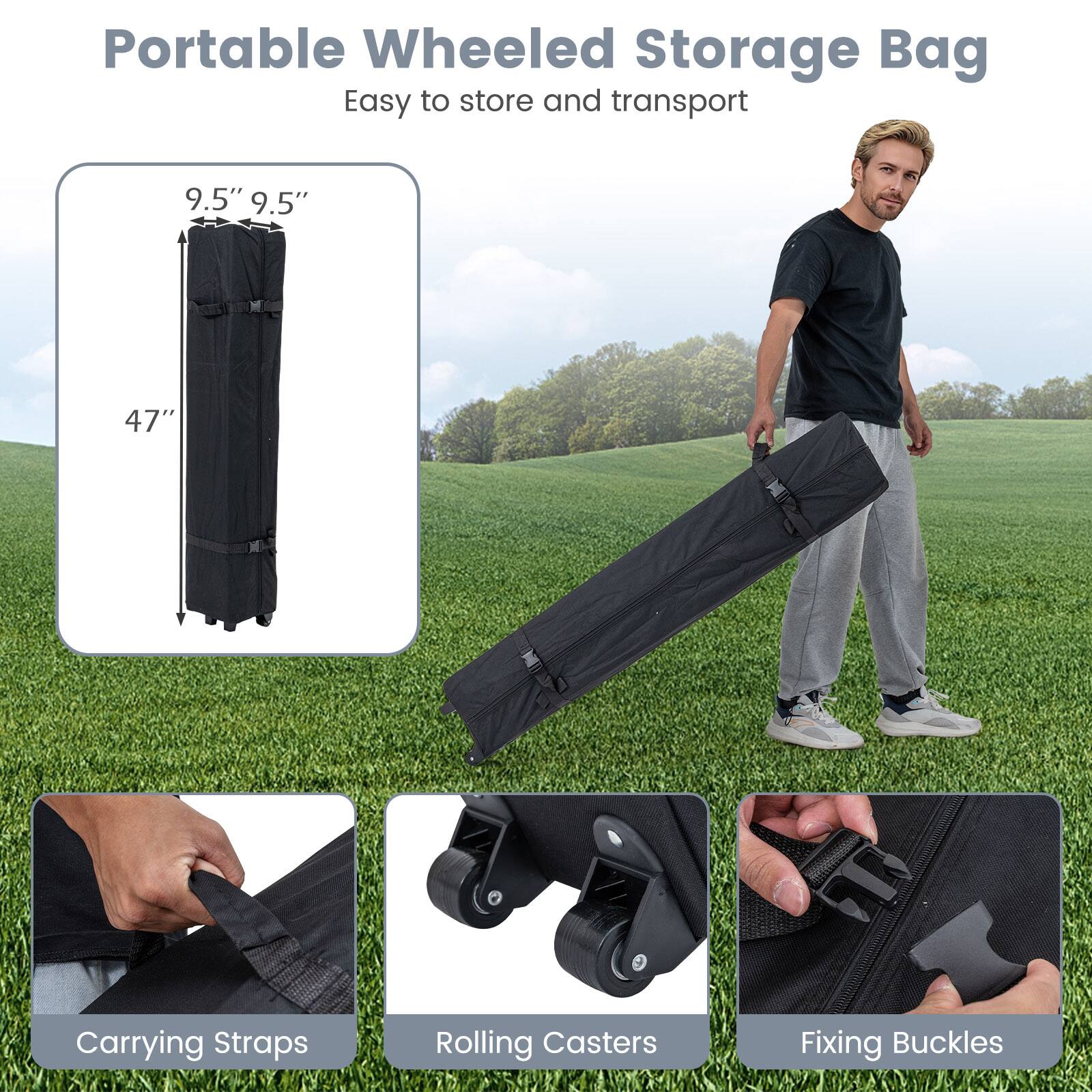 Portable Wheeled Storage Bag  
Easy to store and transport  

9.5" x 9.5" x 47"  

Carrying Straps  
Rolling Casters  
Fixing Buckles