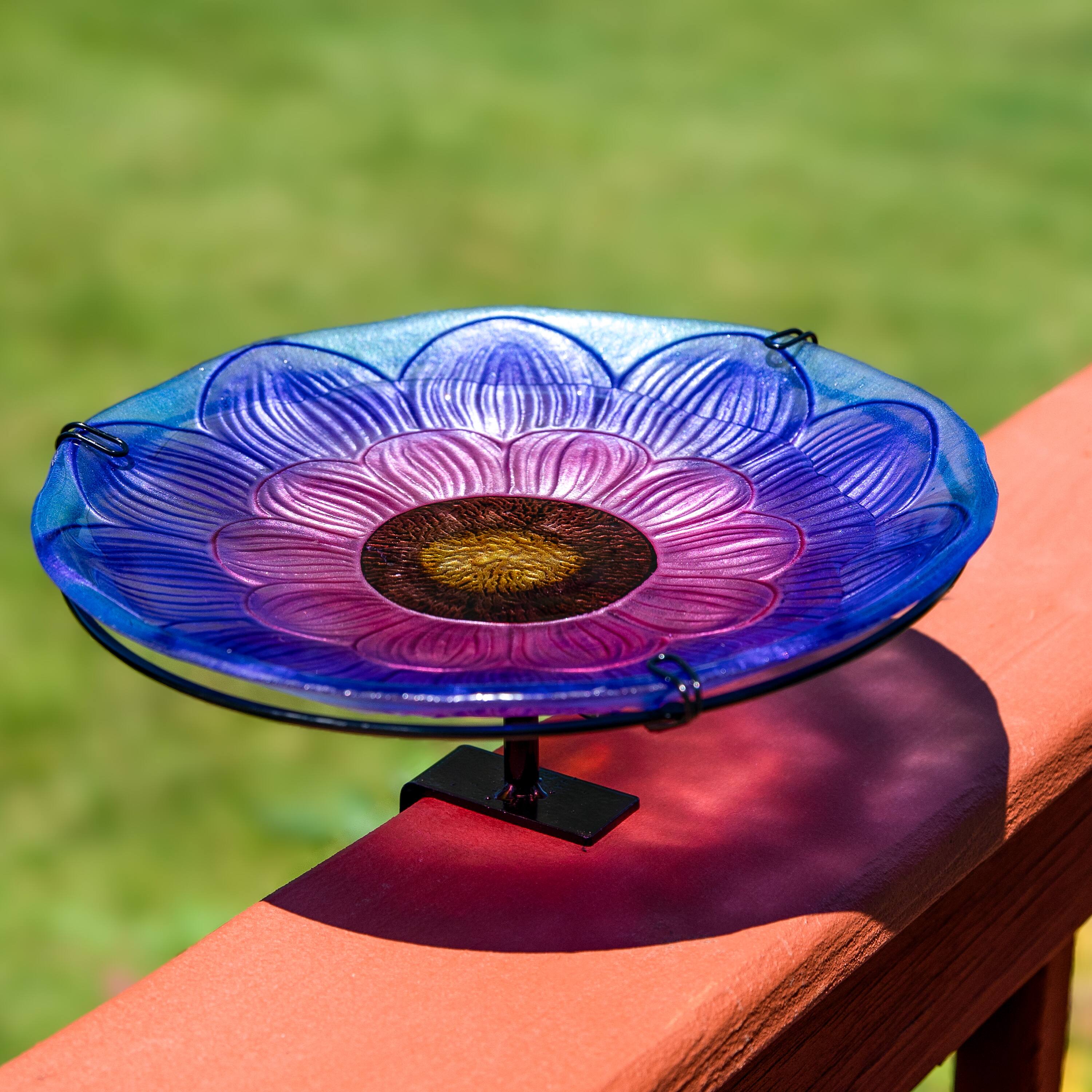 Alt View 4. Sunnydaze - Deck-Mounted/Staked Glass Bird Bath - Spring Crocus.