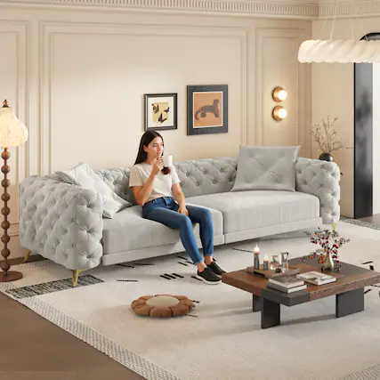 Front. Anysun - 97.7" 3-in-1 Convertible Sleeper Sofa - Deep Seat Pull Out Bed, Button Tufted Design, Includes Movable Ottoman - light Gray.