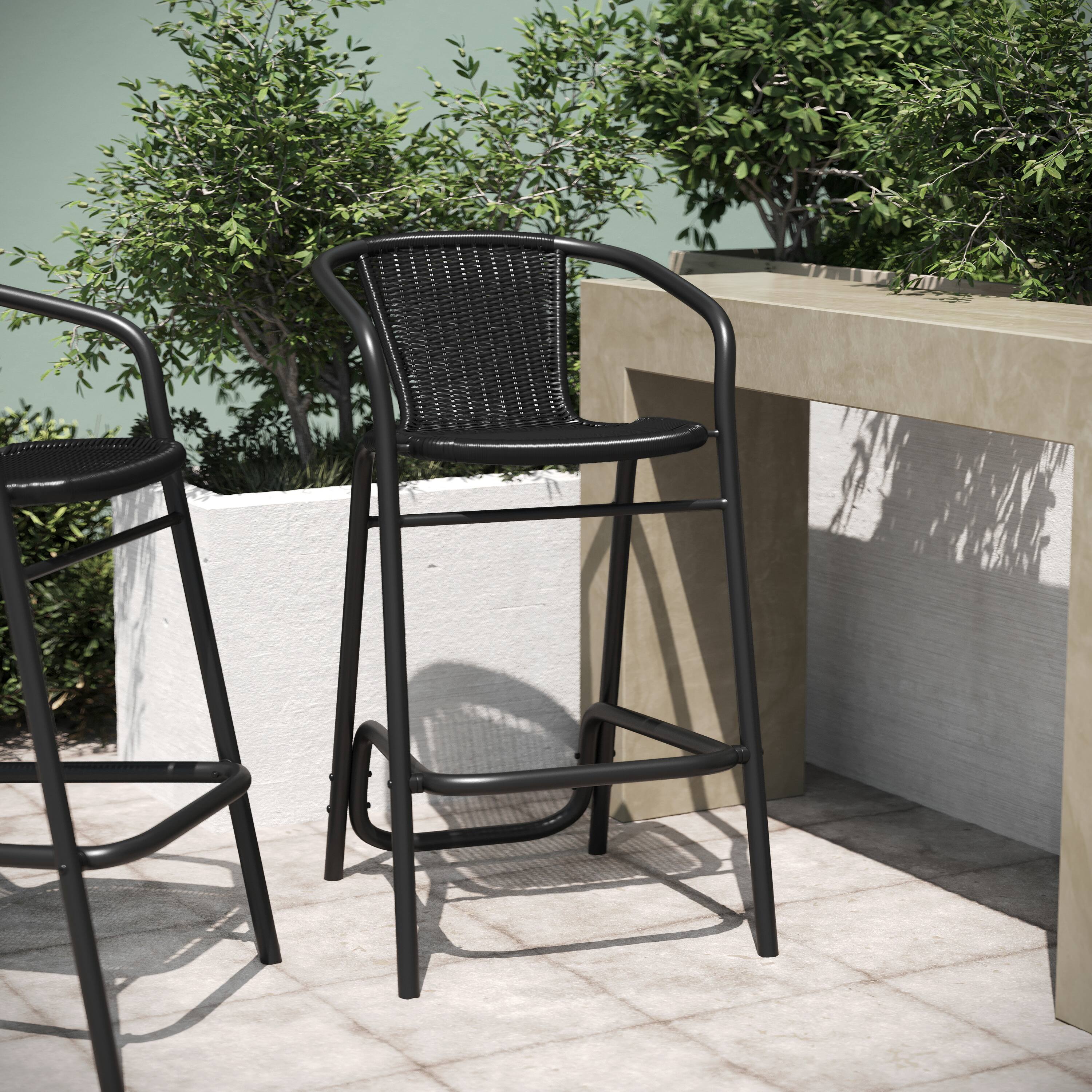 Alt View 1. Emma + Oliver - Rhea Indoor/Outdoor Restaurant Style Rattan Barstool - Medium Brown.