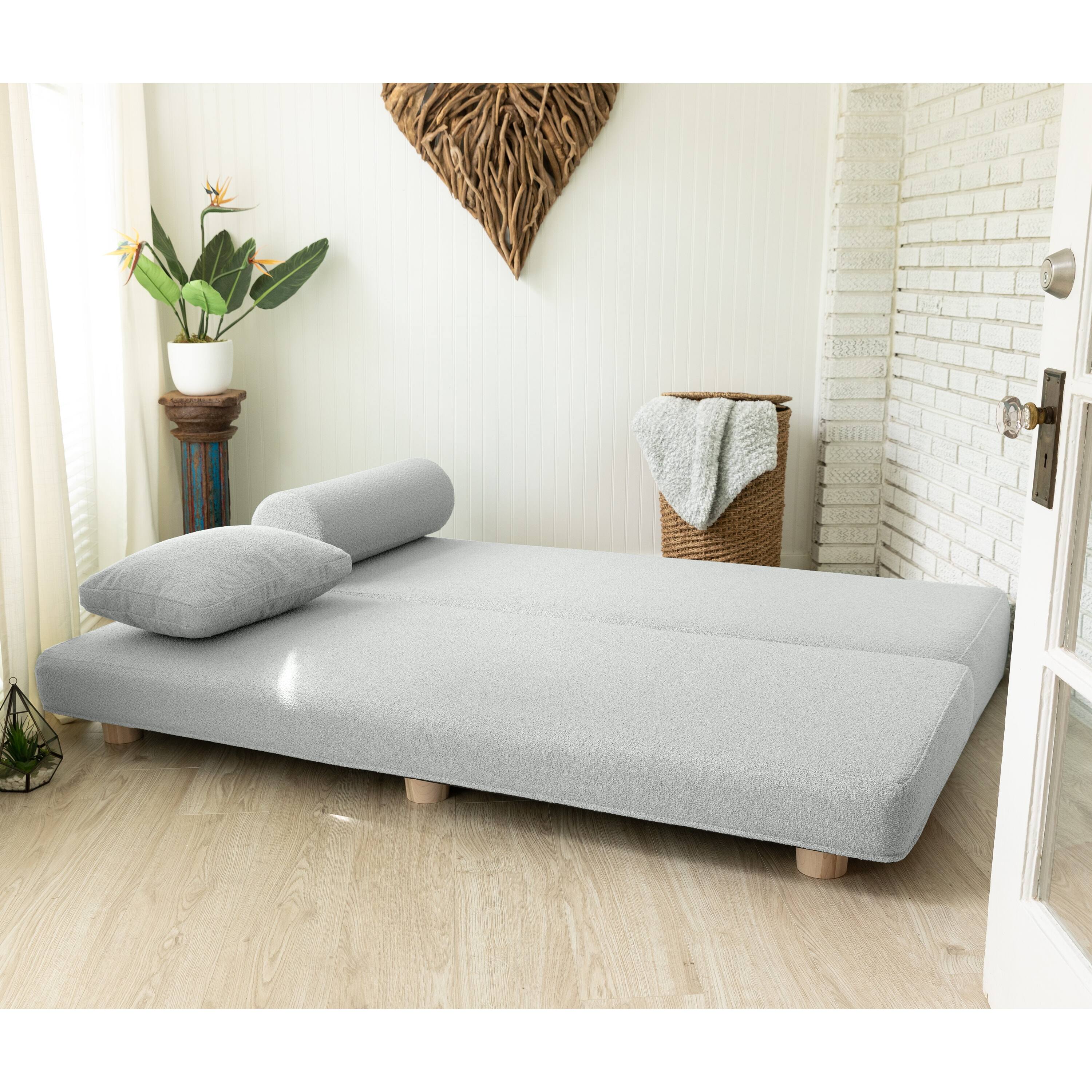 Back. Jaxx - Jaxx Avida Daybed Fold Out Queen Sleeper, Premium Boucle:  Silver - Silver.