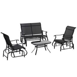 Resenkos - 4-Piece Patio Set, 2-Person Glider Bench, Single Sling Chair, Glass Coffee Table - Black