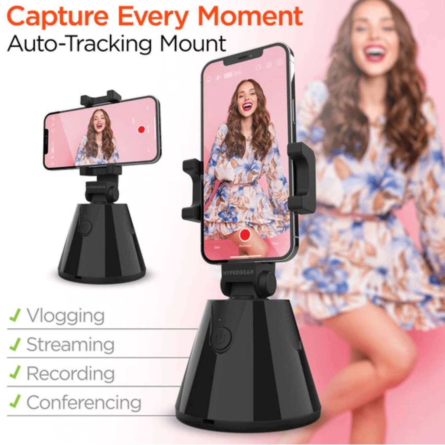 Back. Stock Preferred - 360° Auto-Tracking Phone Mount - Black.