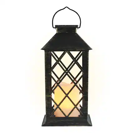 Front. Techko - Solar Vintage Metal Candle Lantern with Metal & Glass.