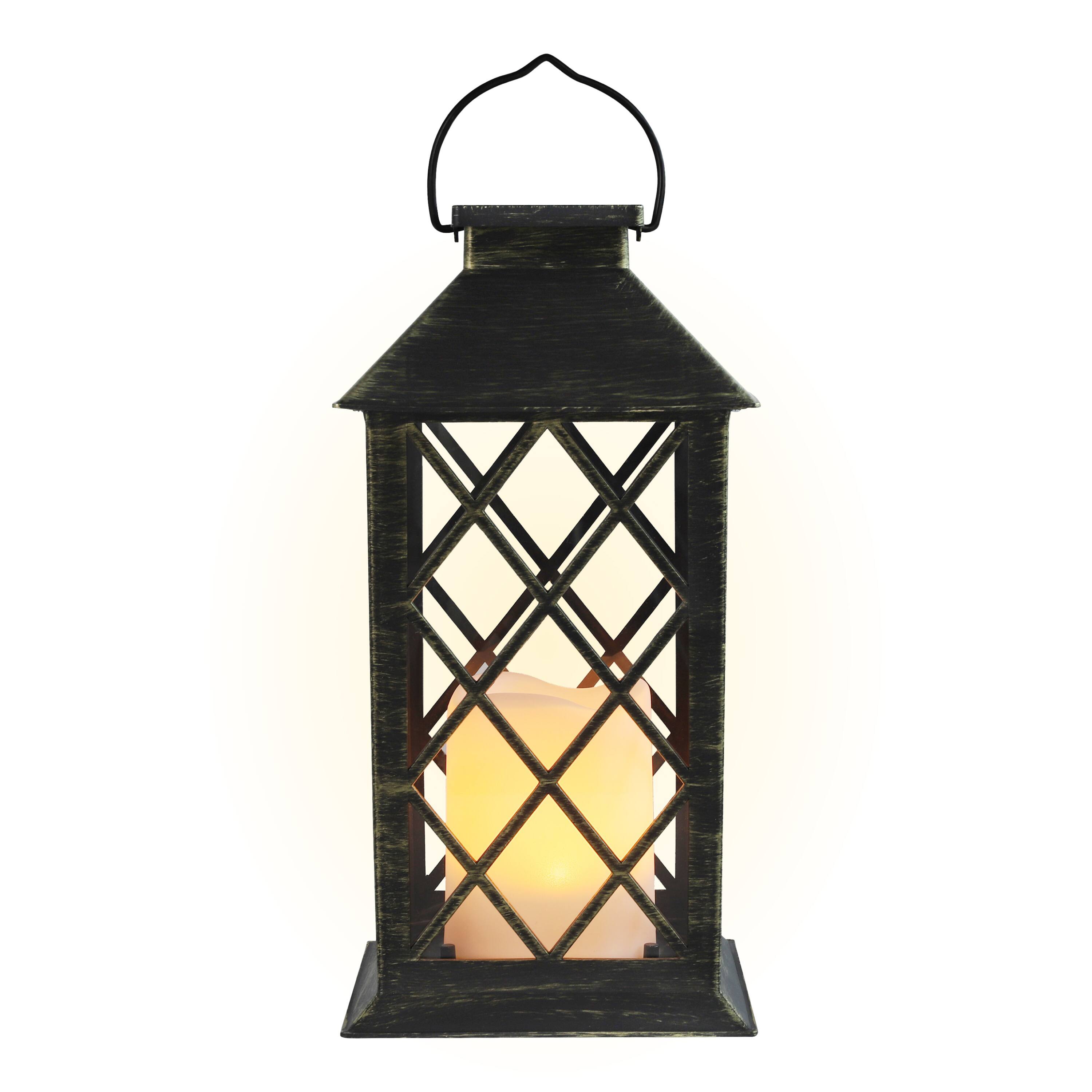 Front. Techko - Solar Vintage Metal Candle Lantern with Metal & Glass.
