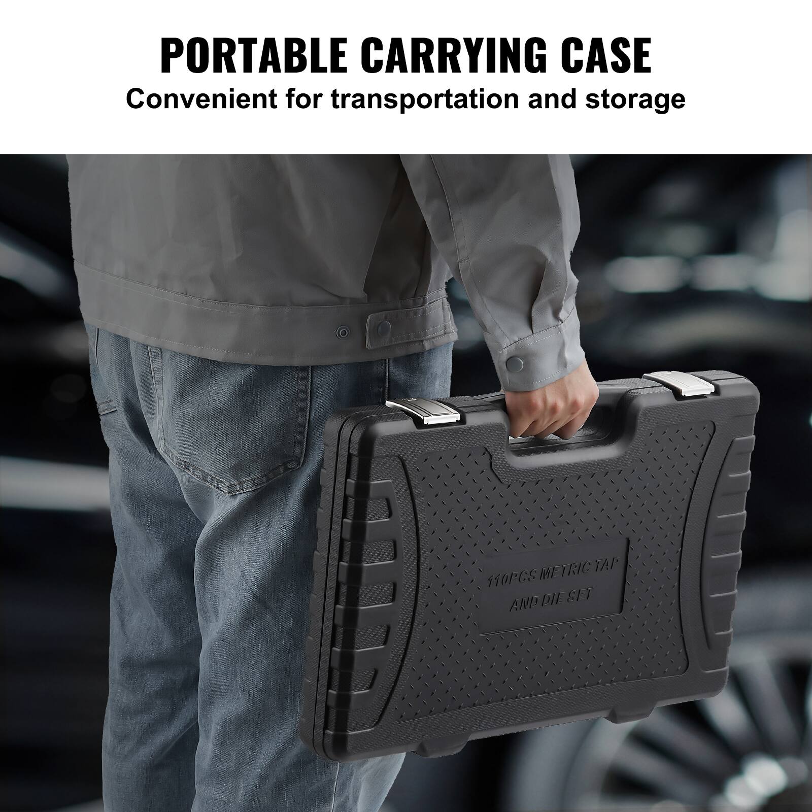 PORTABLE CARRYING CASE  
Convenient for transportation and storage  

110PCS METRIC TAP AND DIE SET