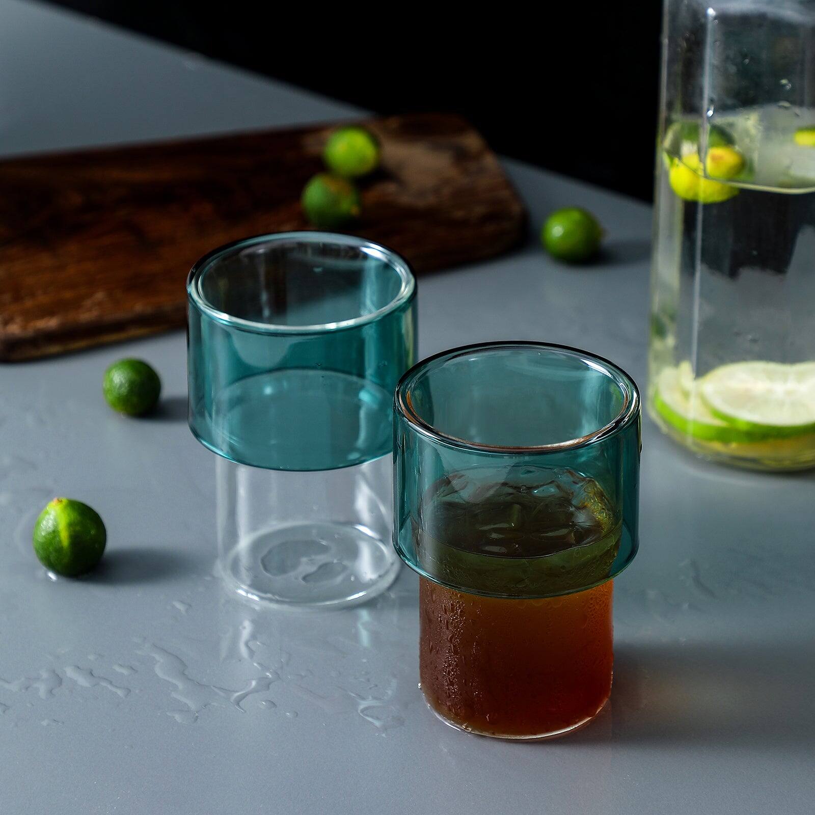 Back. BreeBe - Eryngii Double Wall Highball Glasses set of 4 - Blue.