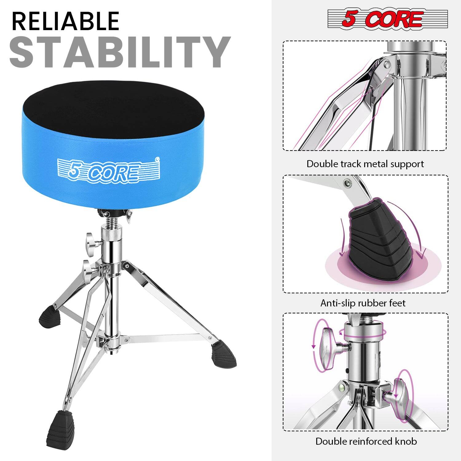 RELIABLE STABILITY

5 CORE

Double track metal support

Anti-slip rubber feet

Double reinforced knob