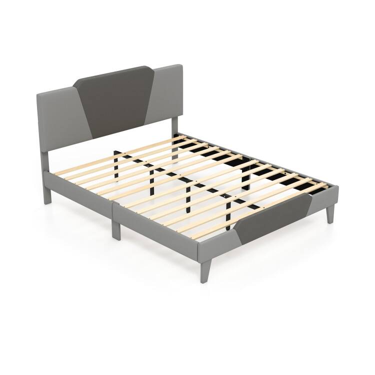 Front. SlickBlue - Velvet Upholstered Bed Frame with High Padded Headboard for Bedroom - Grey.