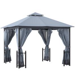 Outsunny - 11' x 13' Patio Gazebo, Double Roof Outdoor Gazebo Canopy Shelter with Netting & Curtains, Steel Corner Columns - Gray