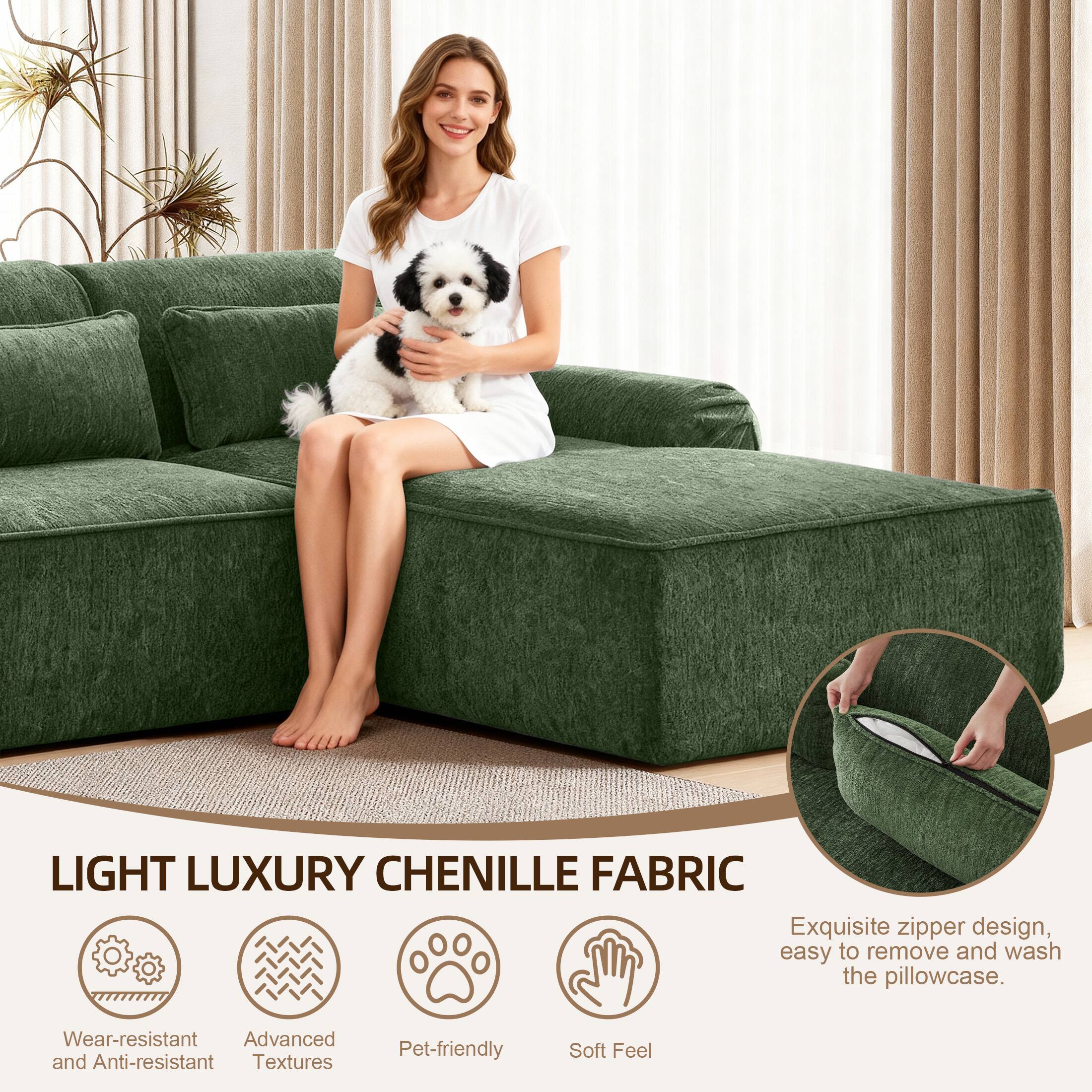 LIGHT LUXURY CHENILLE FABRIC

- Wear-resistant and Anti-resistant
- Advanced Textures
- Pet-friendly
- Soft Feel

Exquisite zipper design, easy to remove and wash the pillowcase.