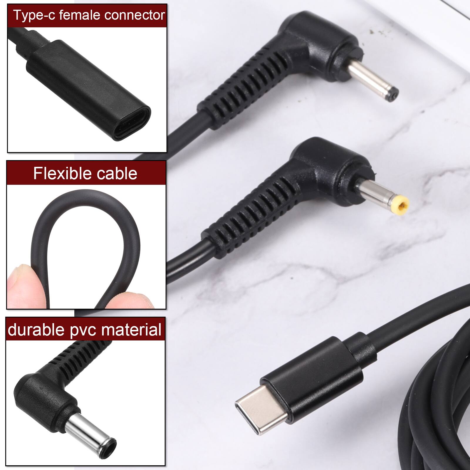 Type-c female connector  
Flexible cable  
Durable PVC material