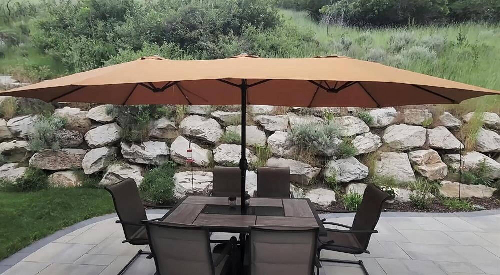 Left. Kadyn - Outdoor Garden UmbrellaMarket Umbrella13 Feet Double Sided Patio Twin Table Umbrella with Crank Handle Orange - Orange.