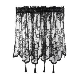 Unique Bargains - Window Valance Curtains, 55.1x24 Inch, Lace Floral Embroidery, Light Filtering Sheer for Bedroom Bathroom Living Room - Black