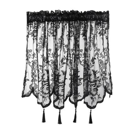 Front. Unique Bargains - Window Valance Curtains, 55.1x24 Inch, Lace Floral Embroidery, Light Filtering Sheer for Bedroom Bathroom Living Room - Black.
