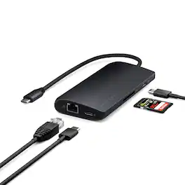 Satechi - USB-C Multiport Adapter 8-in-1 V3 - 8K HDMI, 100W Charging, Ethernet, 4 USB Ports, SD Card Reader - Midnight