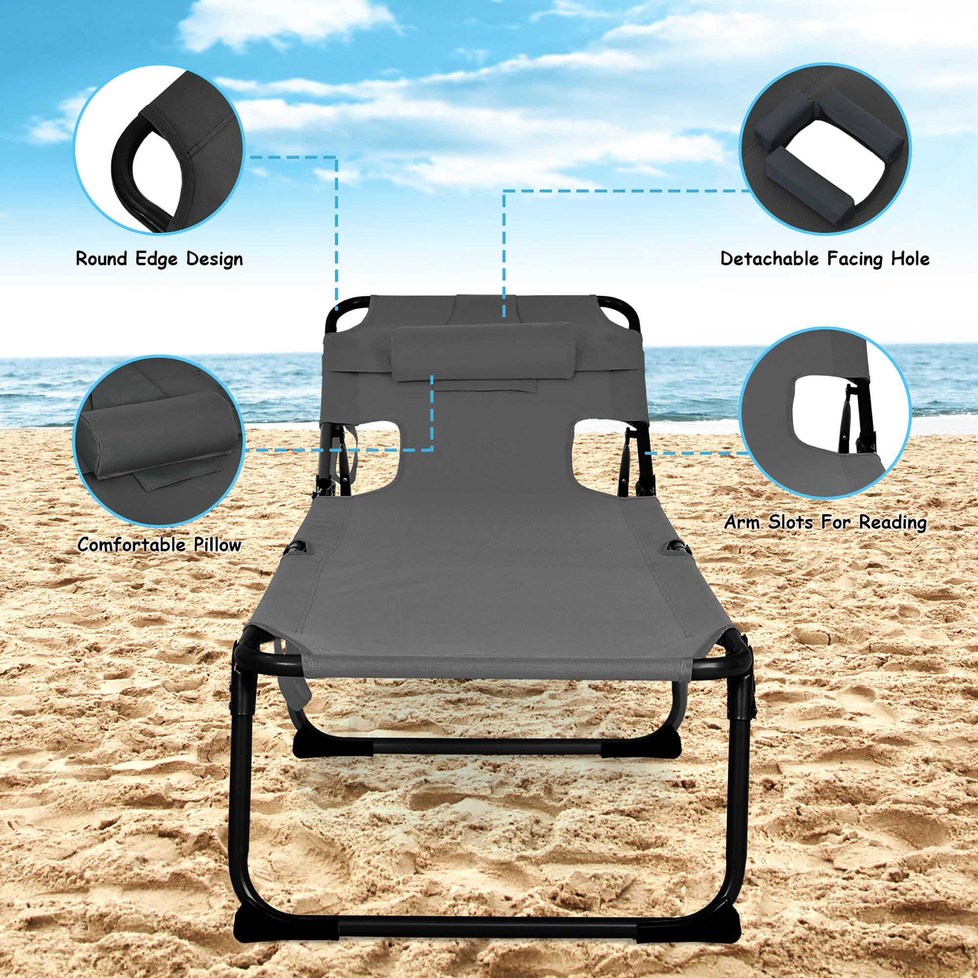 - Round Edge Design
- Detachable Facing Hole
- Comfortable Pillow
- Arm Slots For Reading