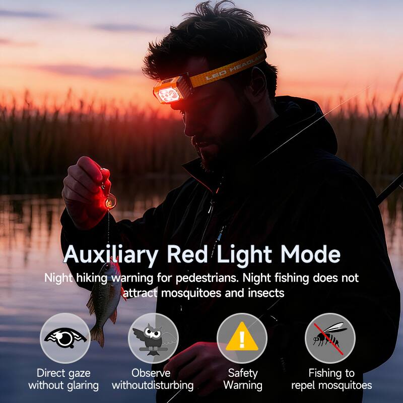 Auxiliary Red Light Mode

Night hiking warning for pedestrians. Night fishing does not attract mosquitoes and insects.

- Direct gaze without glaring
- Observe without disturbing
- Safety Warning
- Fishing to repel mosquitoes