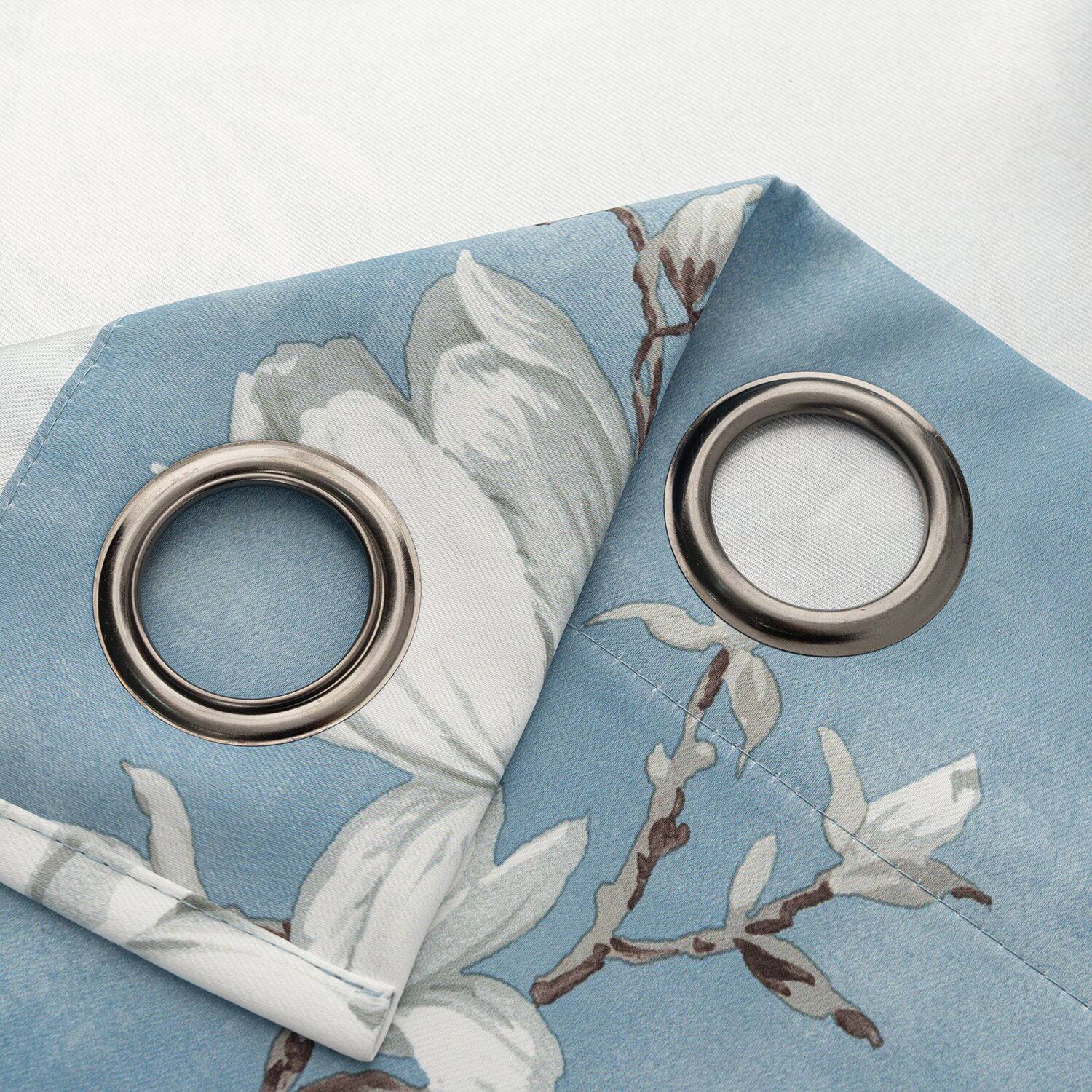 Back. Olivia Gray - Olivia Gray 100% Polyester 200 GSM Blossom Printed Blackout Grommet Curtain Panel 54" x 90" Blue - Blue.