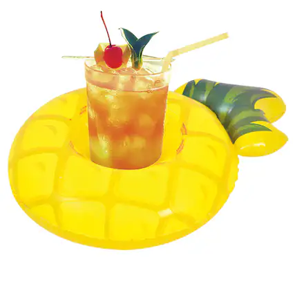 Front. Pool Central - Inflatable Floating Pineapple Swimming Pool Drink Holder - 9.75" - Yellow.