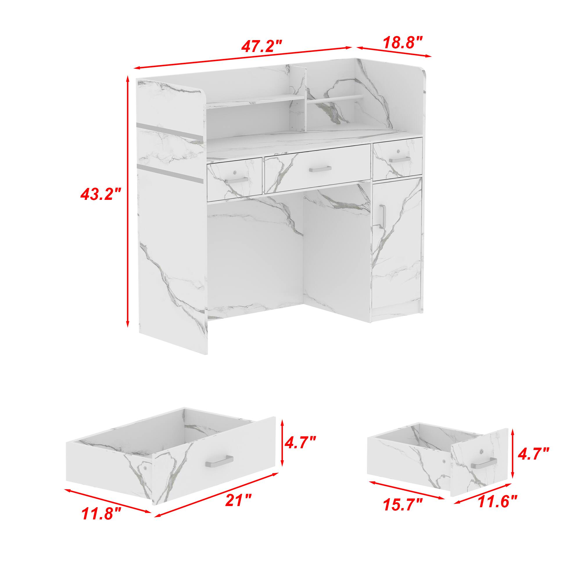 47.2" x 18.8" x 43.2"  
4.7" x 4.7" x 11.8"  
21" x 15.7" x 11.6"