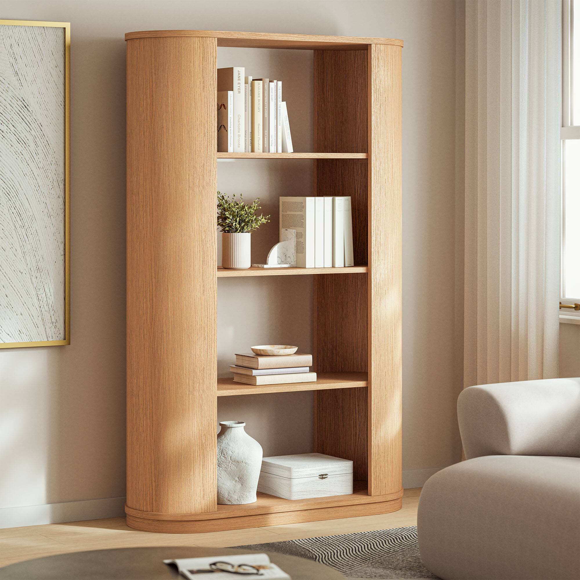 Front. Modway - Aspect 74 Inch Curved 4 Tier Bookshelf by Modway - Natural.