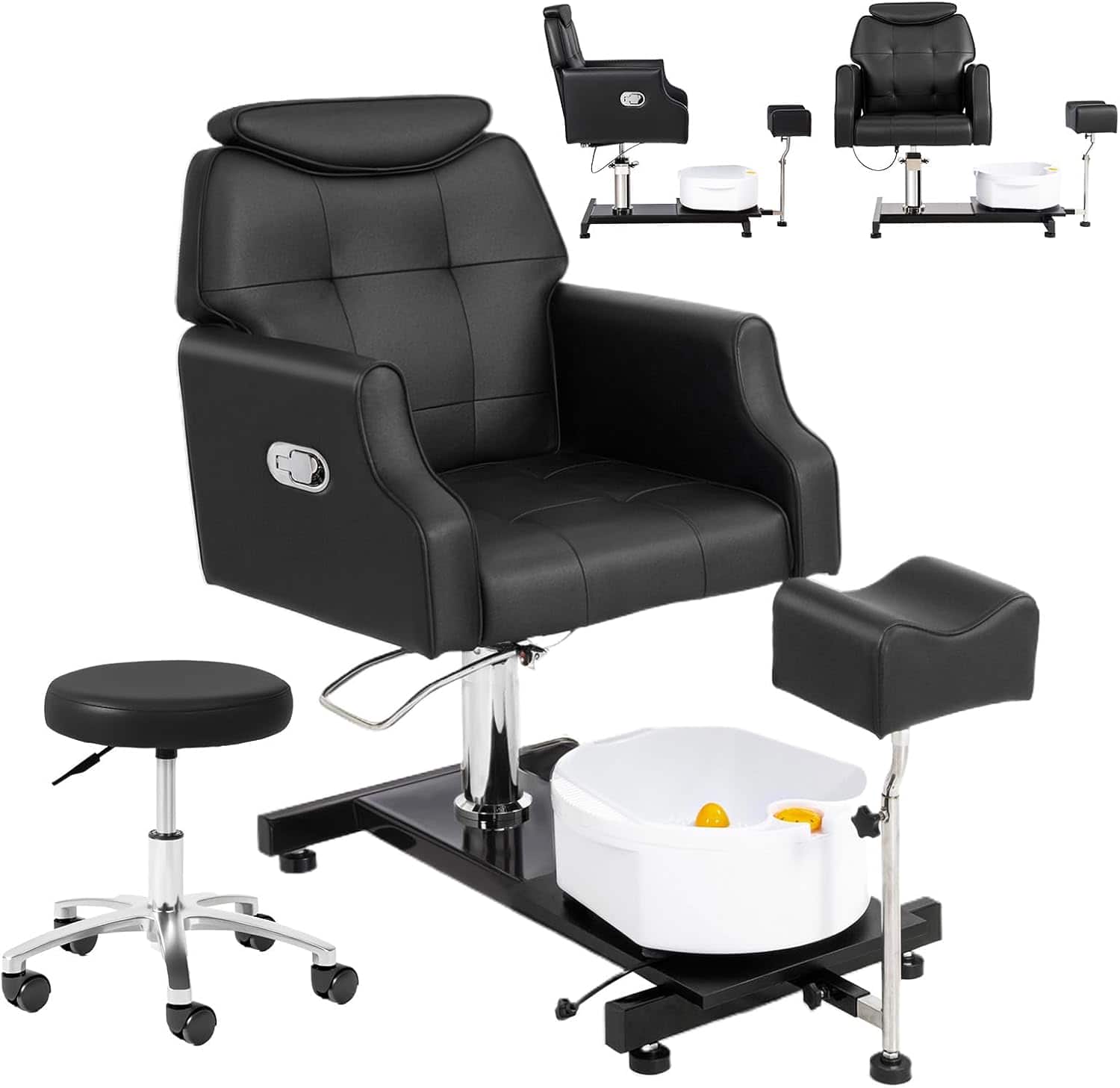 Winado - Pedicure Spa Chair with 360° Hydraulic Swivel Seat, Bubble Massage Foot Bath, Adjustable Stool for Professional Salon - Black