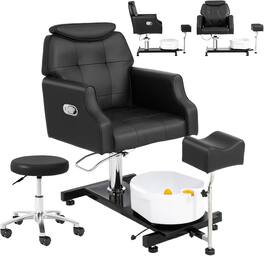Winado - Pedicure Spa Chair with 360° Hydraulic Swivel Seat, Bubble Massage Foot Bath, Adjustable Stool for Professional Salon - Black