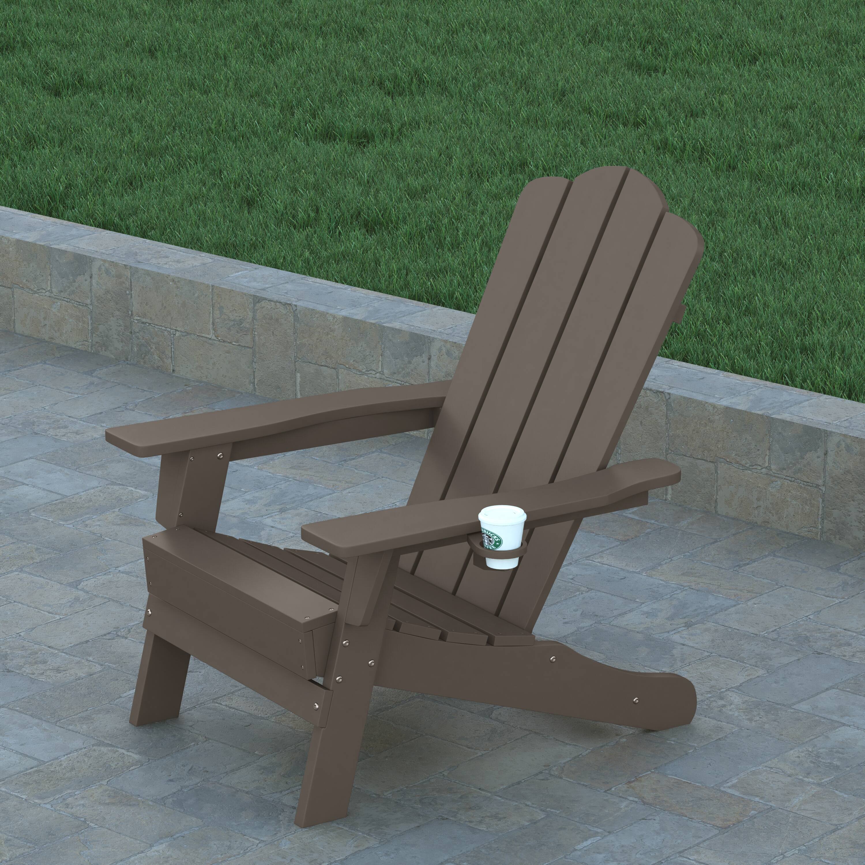 Alt View 4. Emma + Oliver - Tiverton Set of 4 Adirondack Chairs with Cup Holders, Weather Resistant HDPE Adirondack Chairs - Brown.