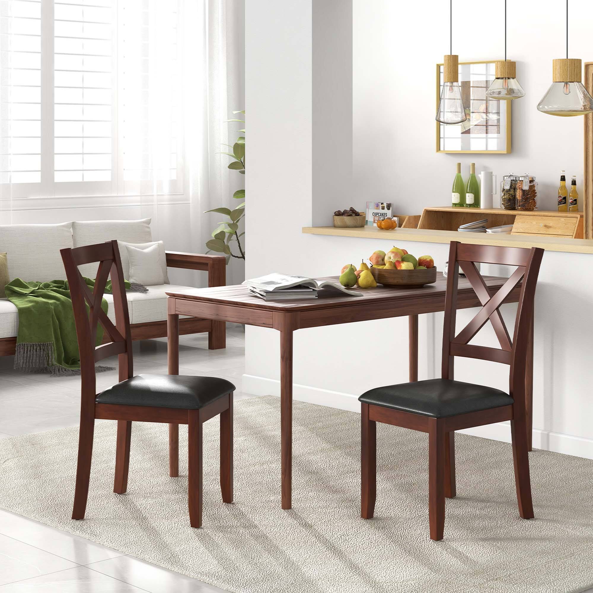 Alt View 2. Costway - Costway Wooden Dining Chairs Set of 2 Kitchen Side Chair with Padded Seat Rubber Wood Legs - Brown,Black.