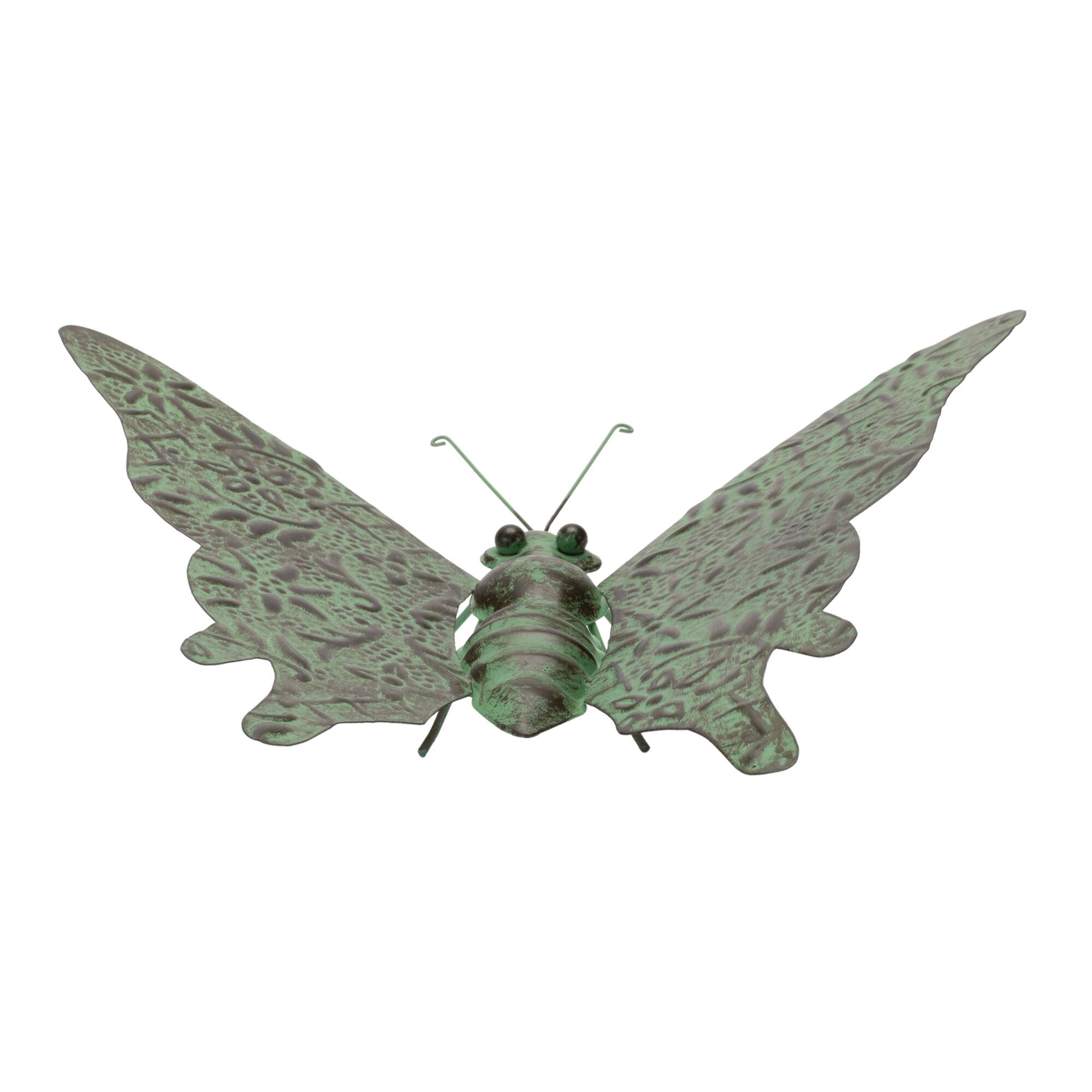 Angle. BreeBe - Iron Metal Butterfly Garden Accent 12.5"L - Green, Black.