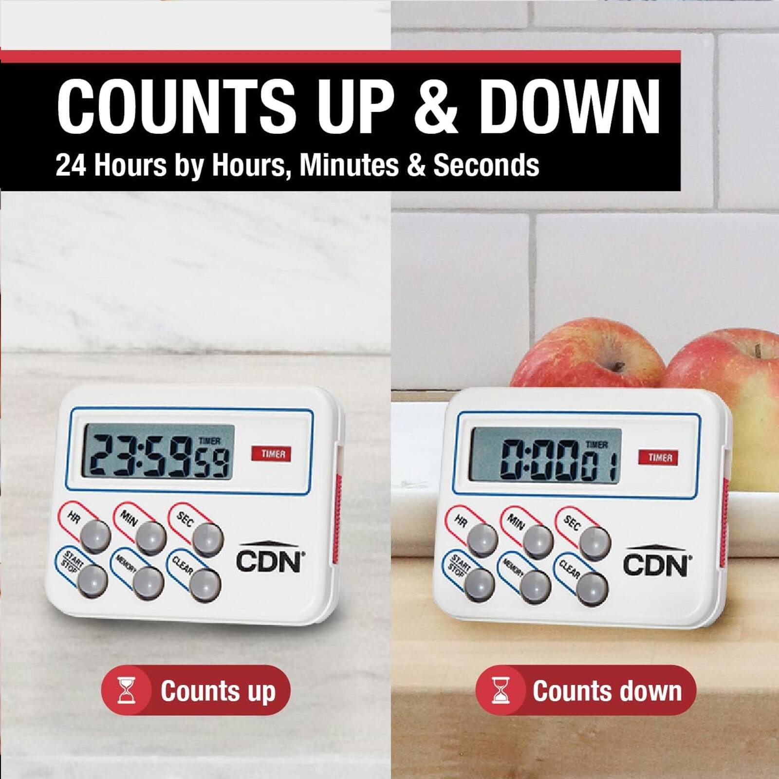 COUNTS UP & DOWN  
24 Hours by Hours, Minutes & Seconds

TIMER 23:59:59  
TIMER HR MIN SEC STOP START MEMORY CLEAR CDN

TIMER 0:00:01  
TIMER HR MIN SEC STOP START MEMORY CLEAR CDN

Counts up  
Counts down