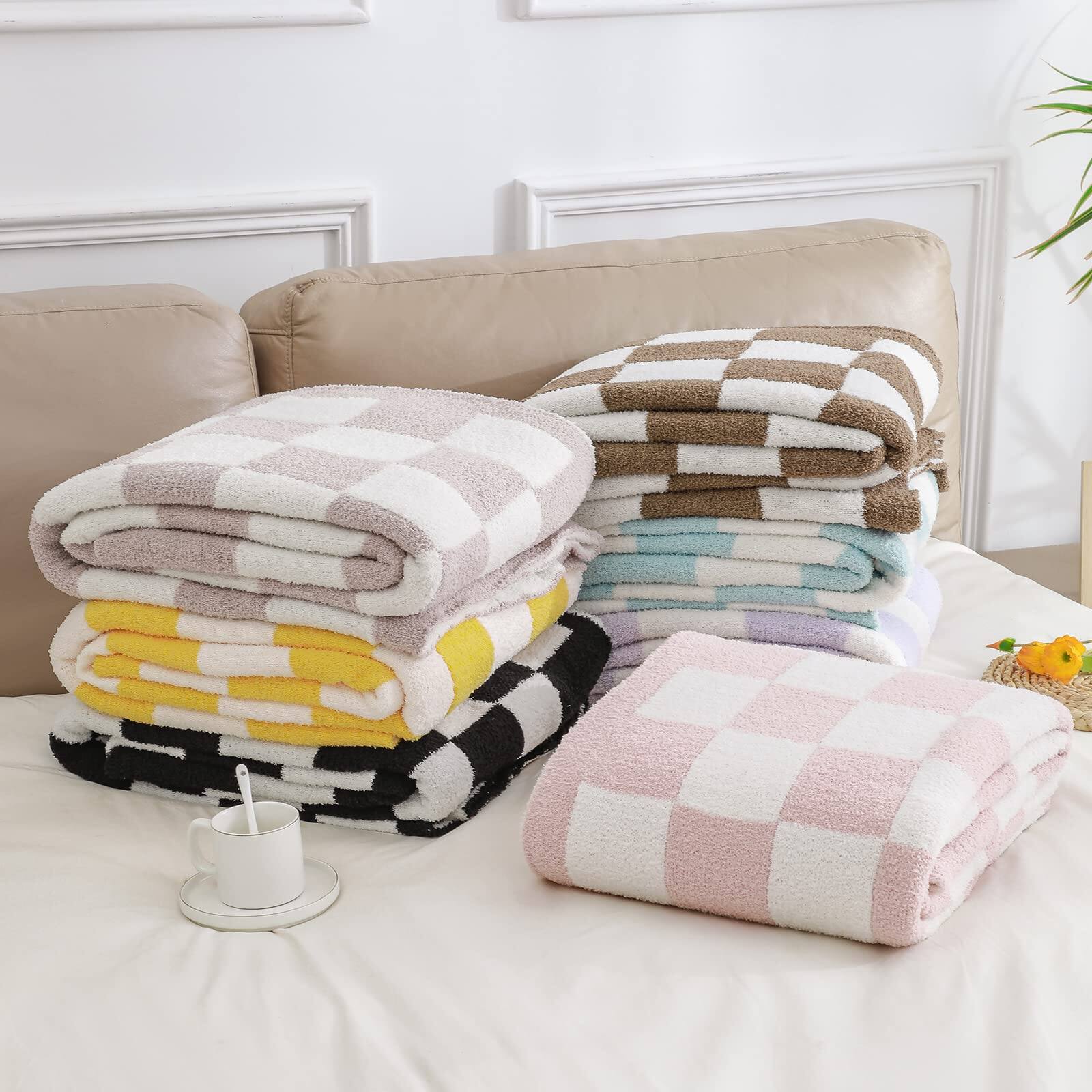 Alt View 7. Paradigms Interiors - Fuzzy Checkerboard Grid Throw Blanket Soft Cozy Warm Microfiber All Season Decor For Couch Sofa Bed Travel ... - Cream-Kids(40″x50″).