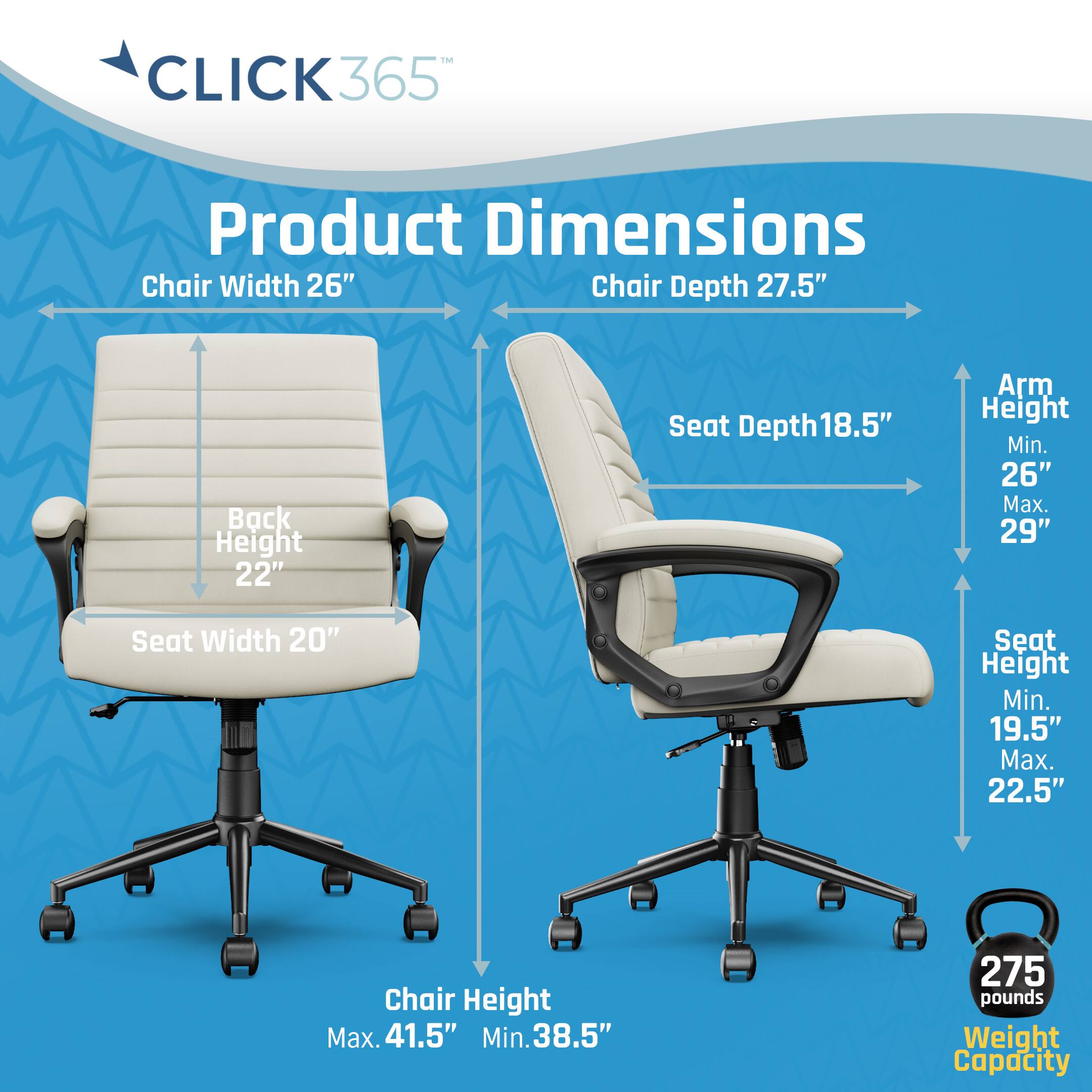 Angle. Click365 - Transform 3.0 Extra Comfort Ergonomic Mid-Back Desk Chair - White.