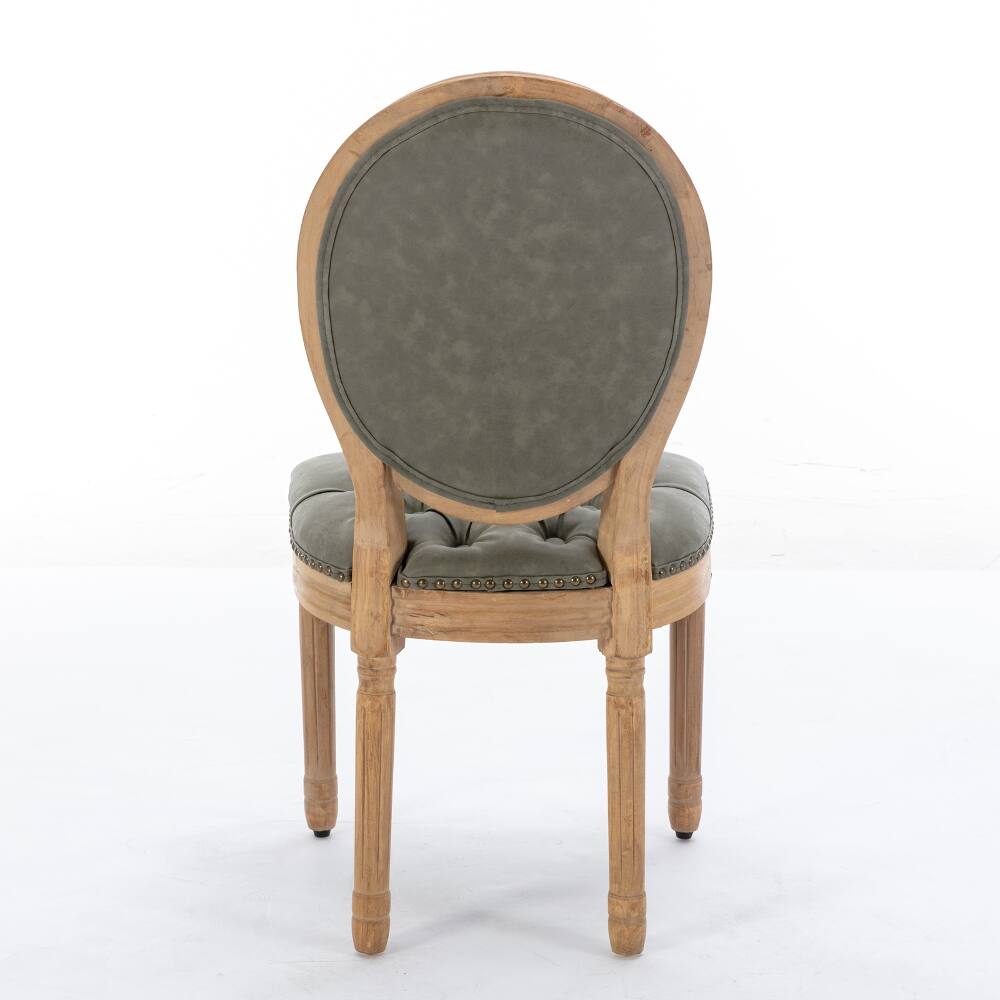 Alt View 2. Loheer - Loheer French Style Dining Chairs Set of 2, Solid Wood Tufted PU Leather Oval Back Chairs, Pine Green - White Pine Green.