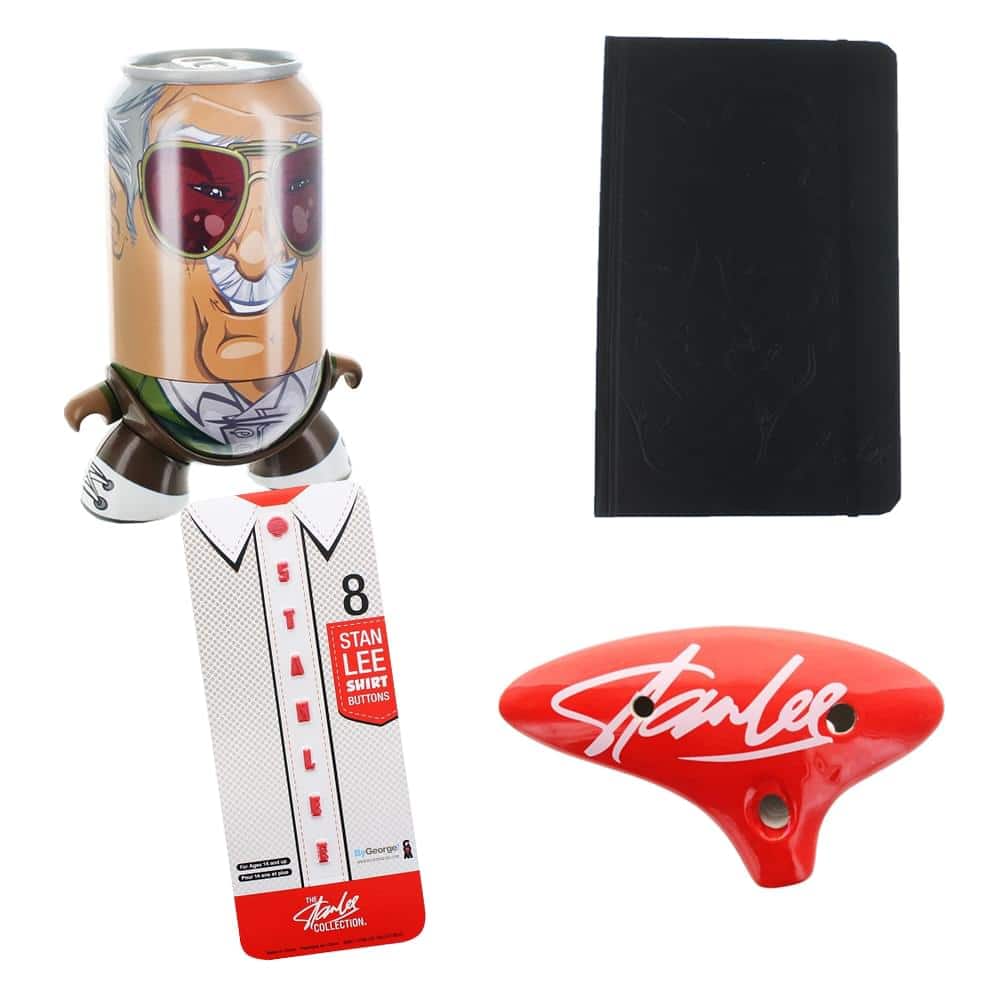 Toynk - Stan Lee Gift Set with Vinyl Can Figure, Buttons, Sketchbook, & Ocarina of Doom